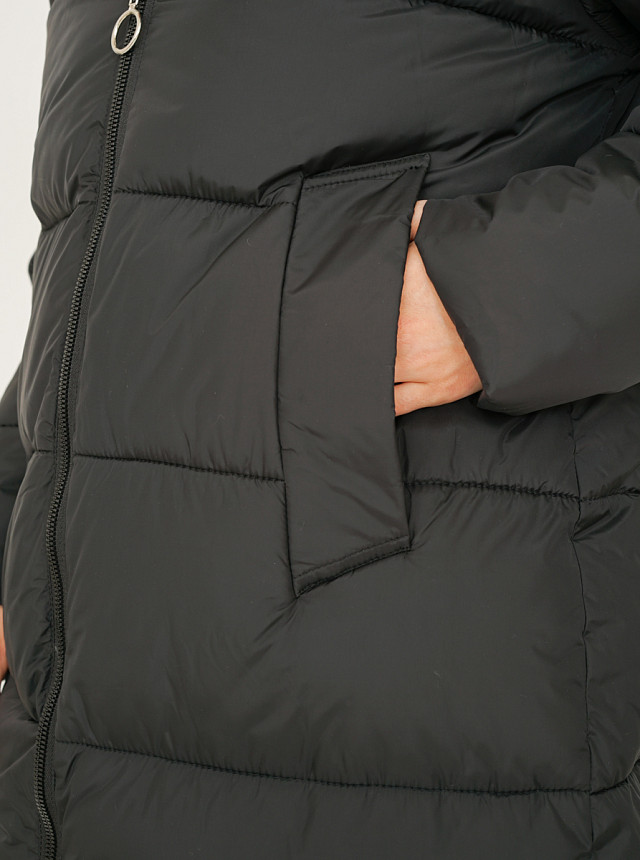 Удлинённая чёрная утепленная куртка Sevenext