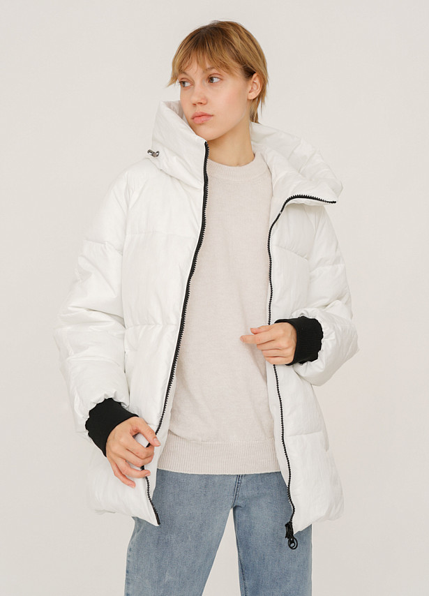 Белая утепленная куртка с капюшоном Sevenext