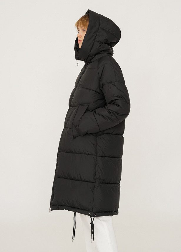 Удлинённая чёрная утепленная куртка Sevenext