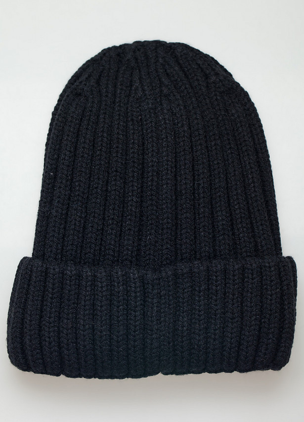 Чёрная шапка в рубчик с подкладкой Sevenext